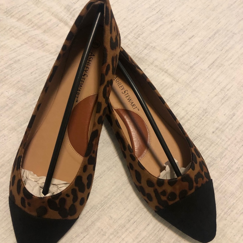 Ashley Stewart Leopard Print Flats with Black Pointed Toe